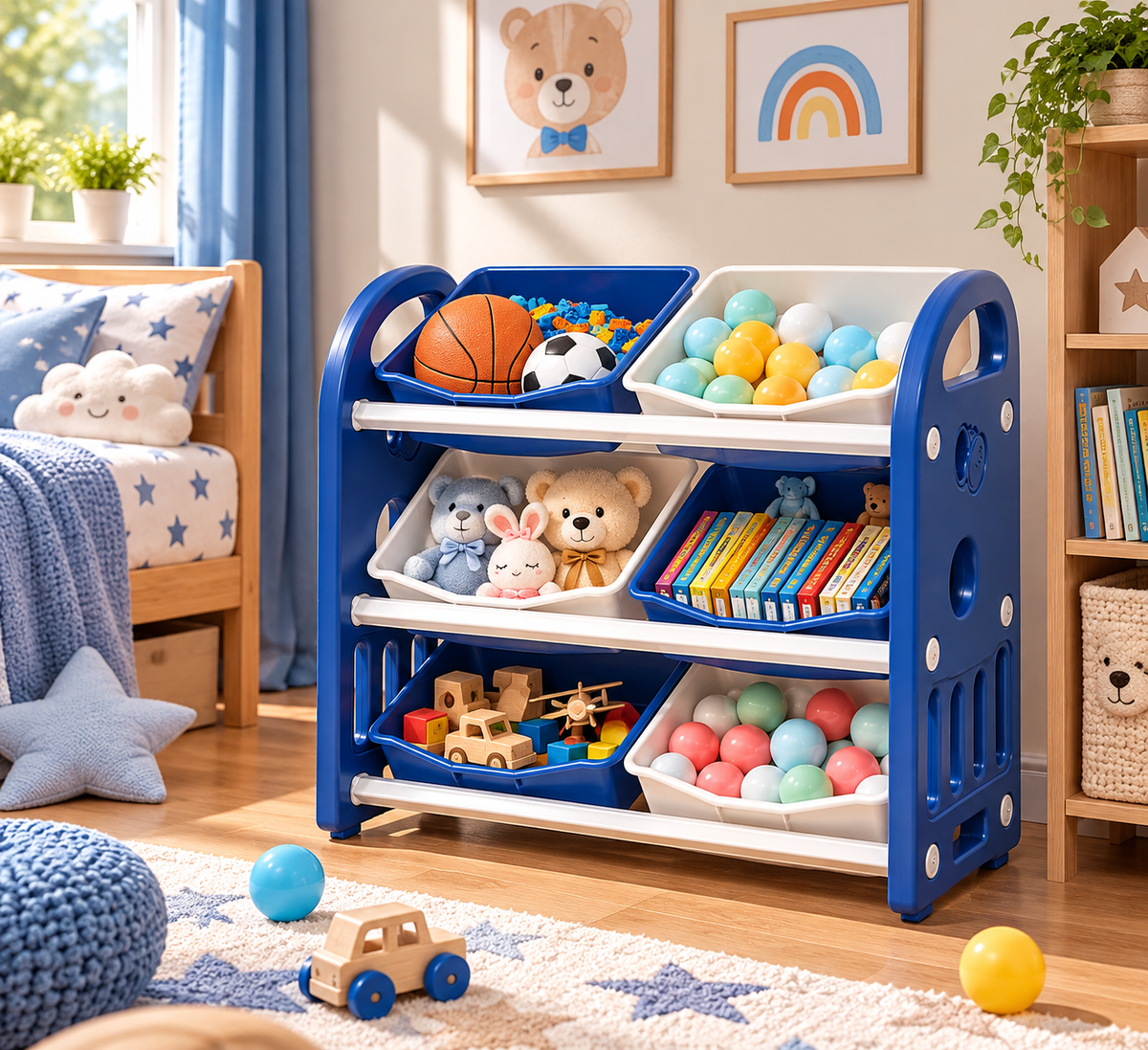 Meuble de rangement pour jouets avec bibliothèque, enfant – vue 10