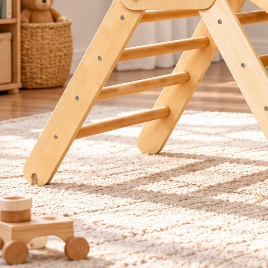 Triangle d'escalade en bois 3-en-1 avec rampe, naturel Hilair