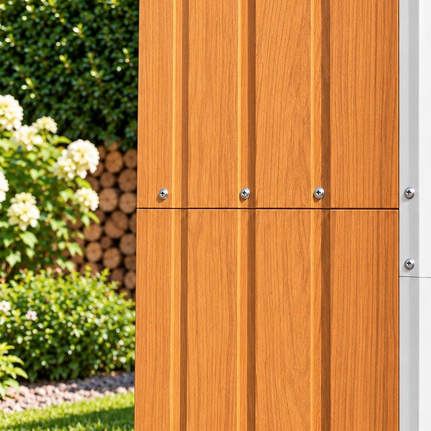 Abri de jardin 1,23 m² en acier galvanisé effet bois avec porte coulissante Hilair