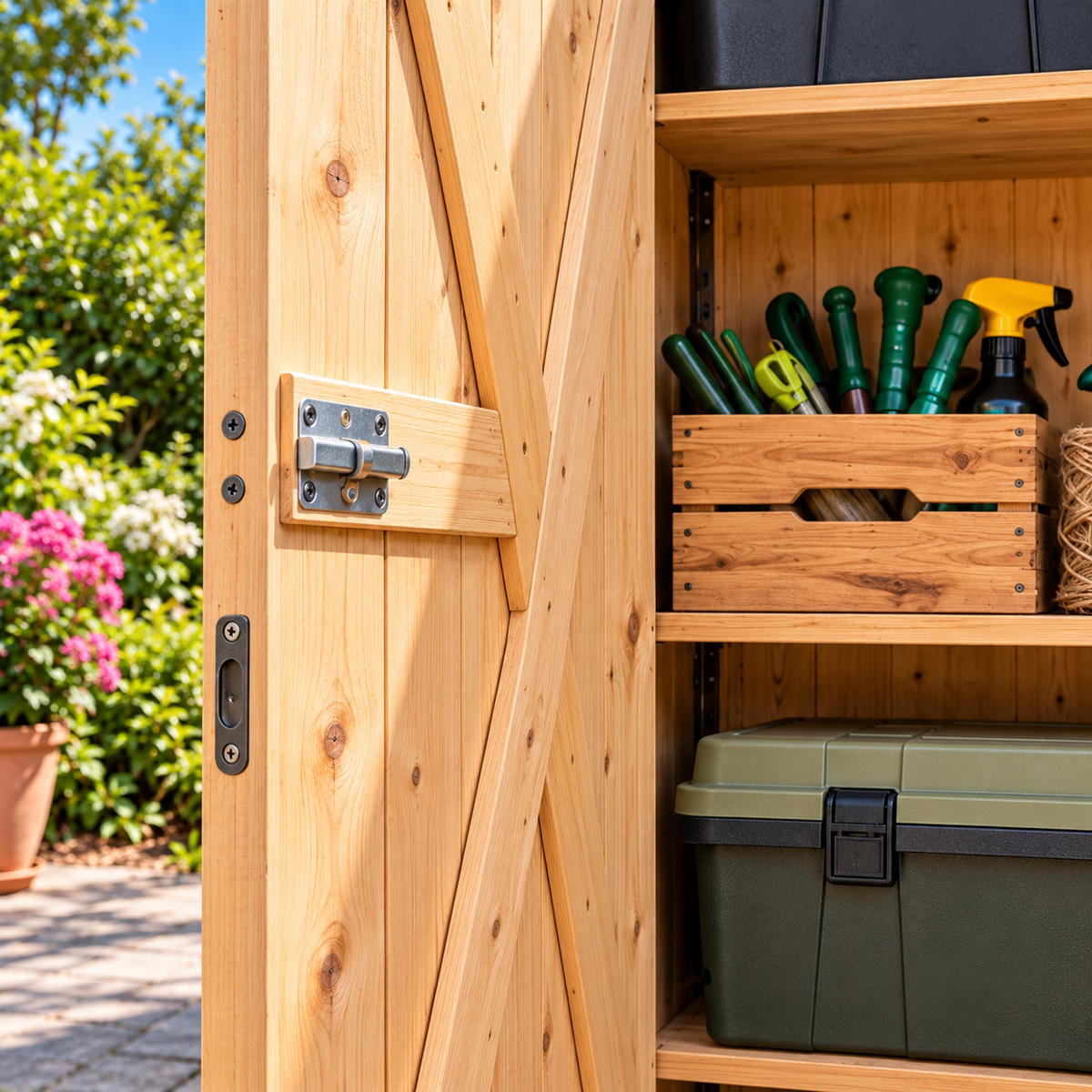 Abri de jardin 0,42 m² en bois avec toit bitumé et 2 étagères Hilair