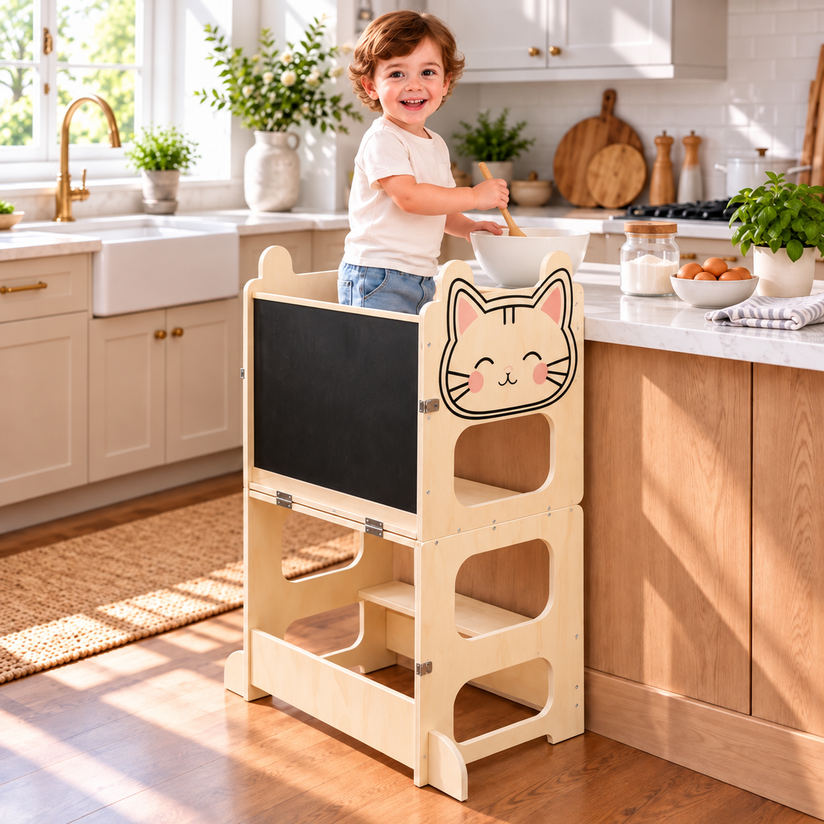 Tour d'apprentissage Montessori 3-en-1 convertible en table avec chaise – vue 9