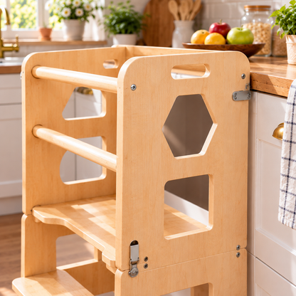 Tour d'apprentissage Montessori pliable en bois massif avec tableau noir Hilair