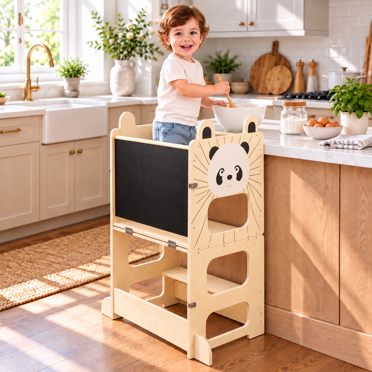 Tour d'apprentissage Montessori 3-en-1 convertible en table avec chaise – vue 1