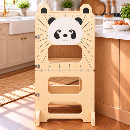 Tour d'apprentissage Montessori 3-en-1, convertible en table avec chaise Hilair