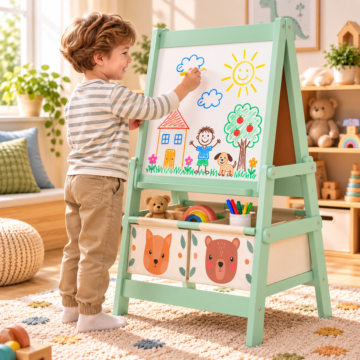 Chevalet Montessori double face, ardoise et tableau blanc Hilair