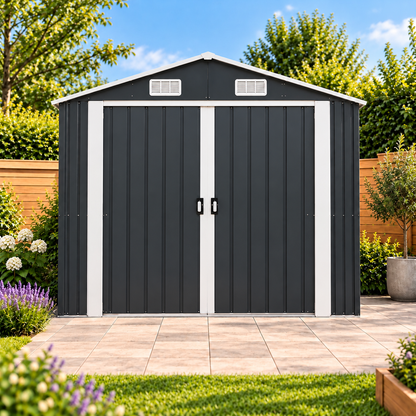 Abri de jardin 12,57 m² en métal anthracite avec portes coulissantes Hilair