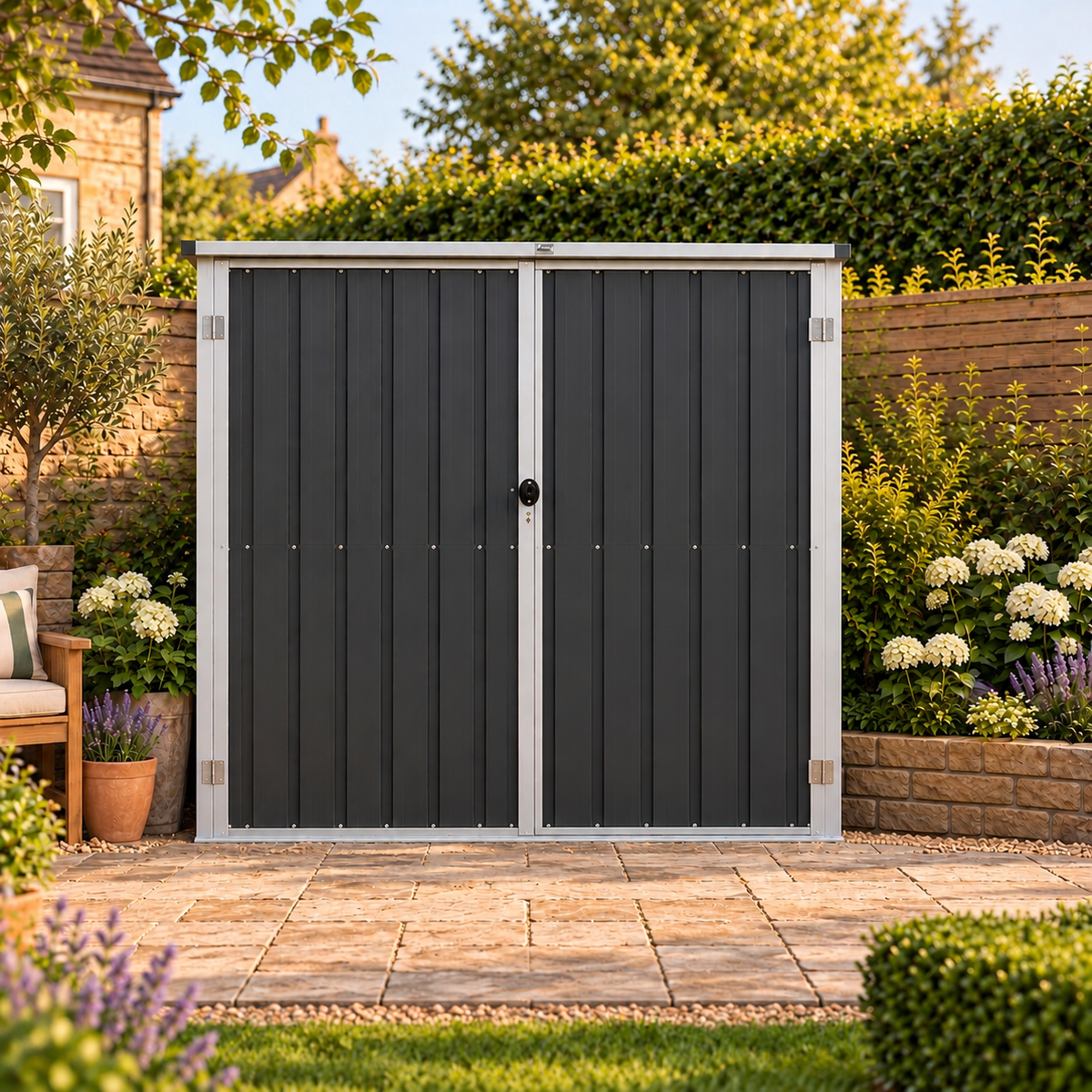 Abri de jardin 1,43 m² en métal anthracite avec toit incliné Hilair