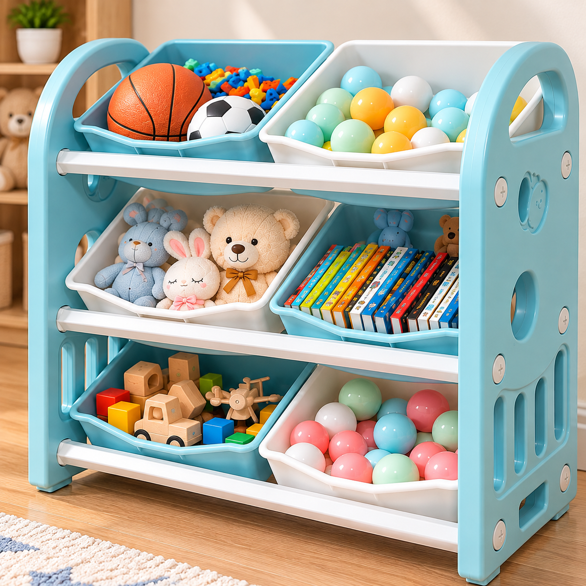 Meuble de rangement pour jouets avec bibliothèque, enfant – vue 5