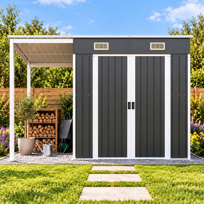 Abri de jardin 3 m² en acier galvanisé anthracite avec toit étendu Hilair