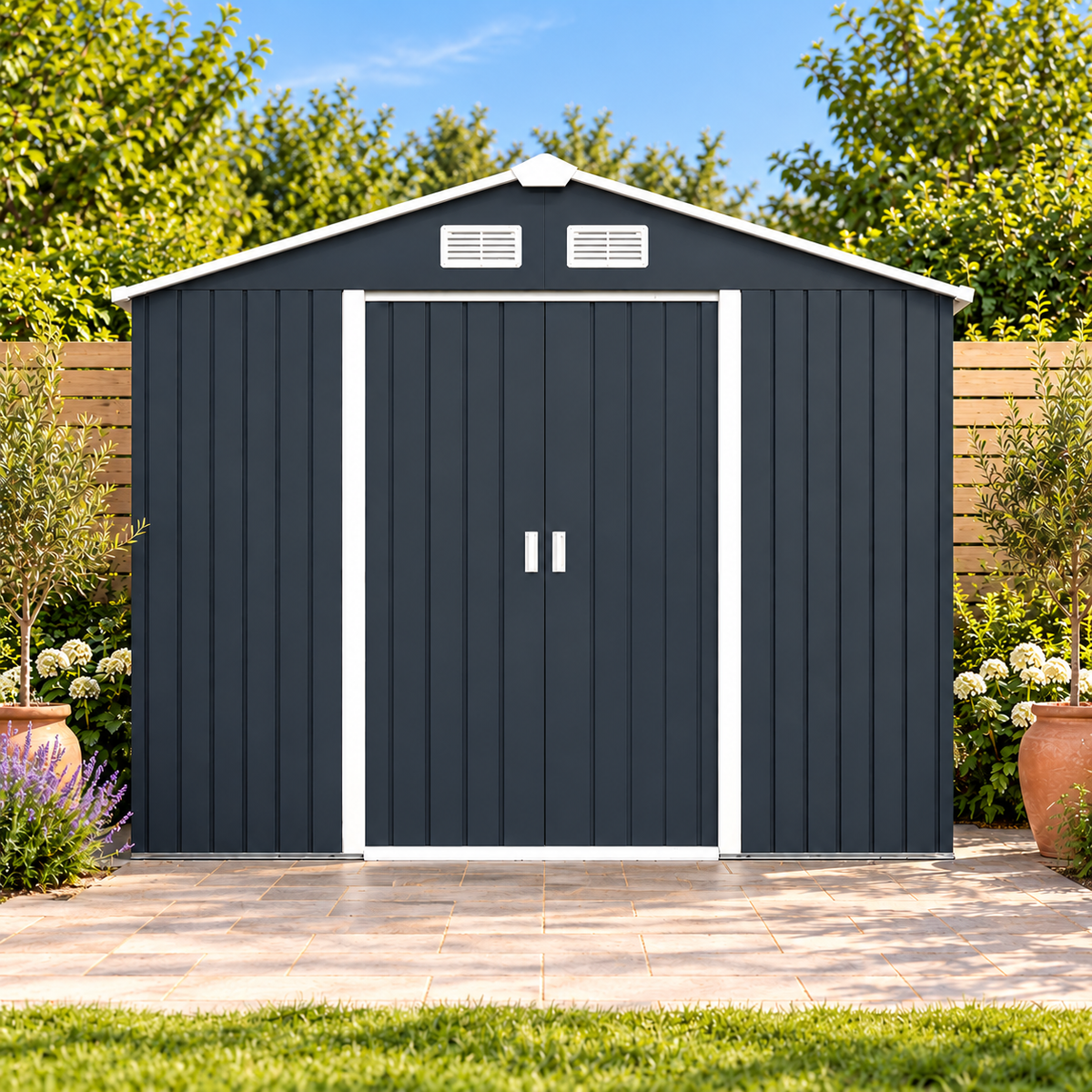Abri de jardin 4,9 m² en métal avec portes coulissantes Hilair