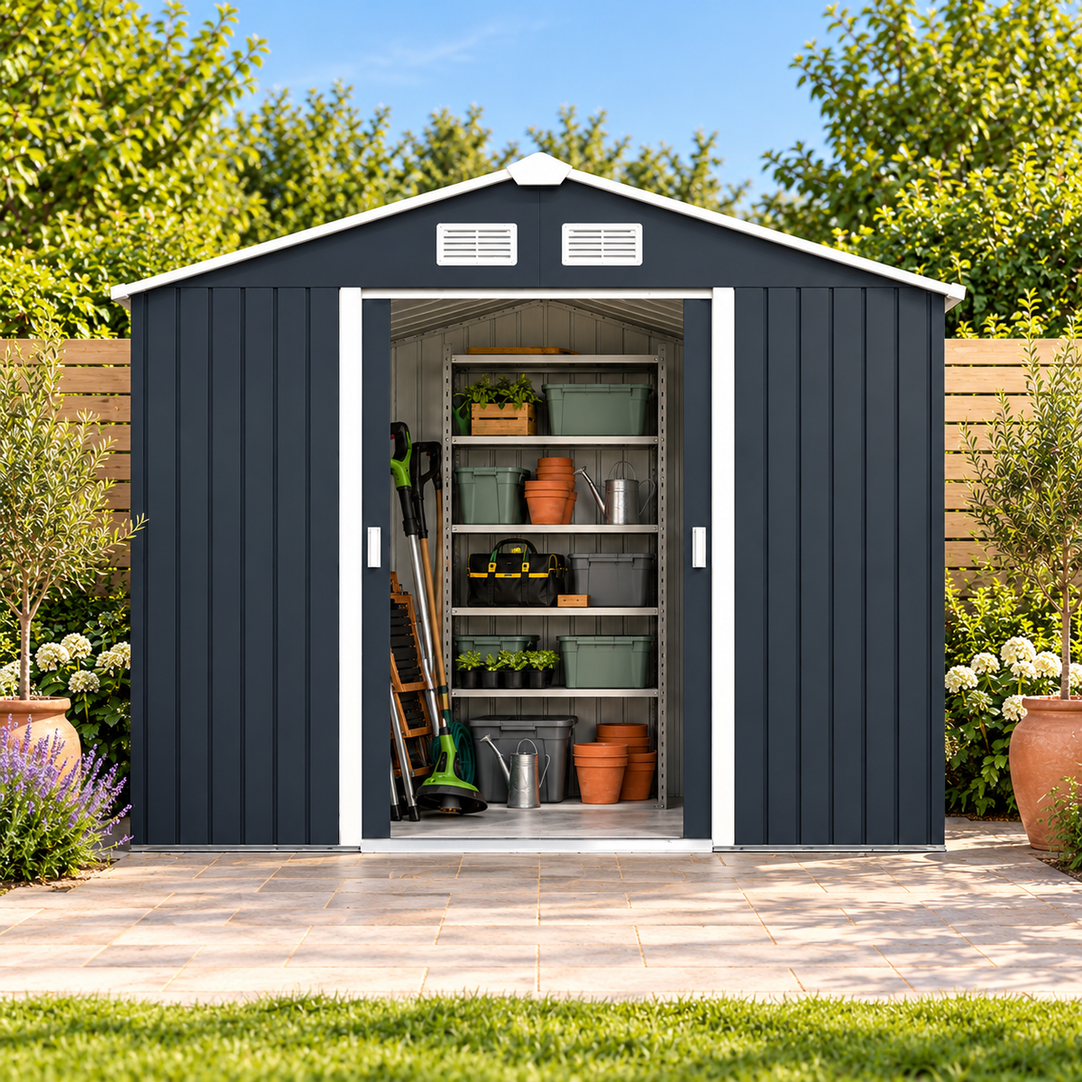 Abri de jardin 4,9 m² en métal avec portes coulissantes Hilair