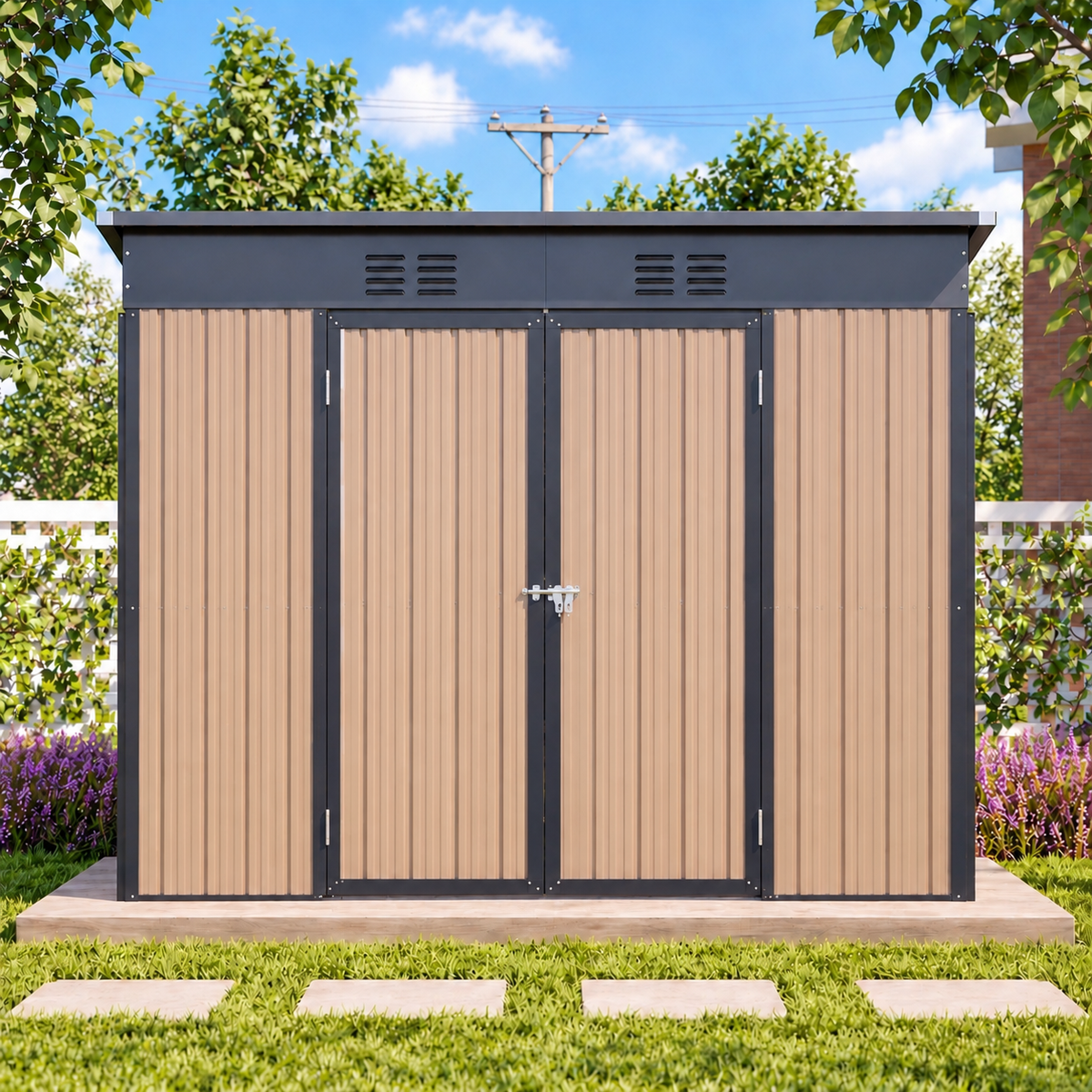 Abri de jardin 3 m² en acier galvanisé brun avec base renforcée Hilair