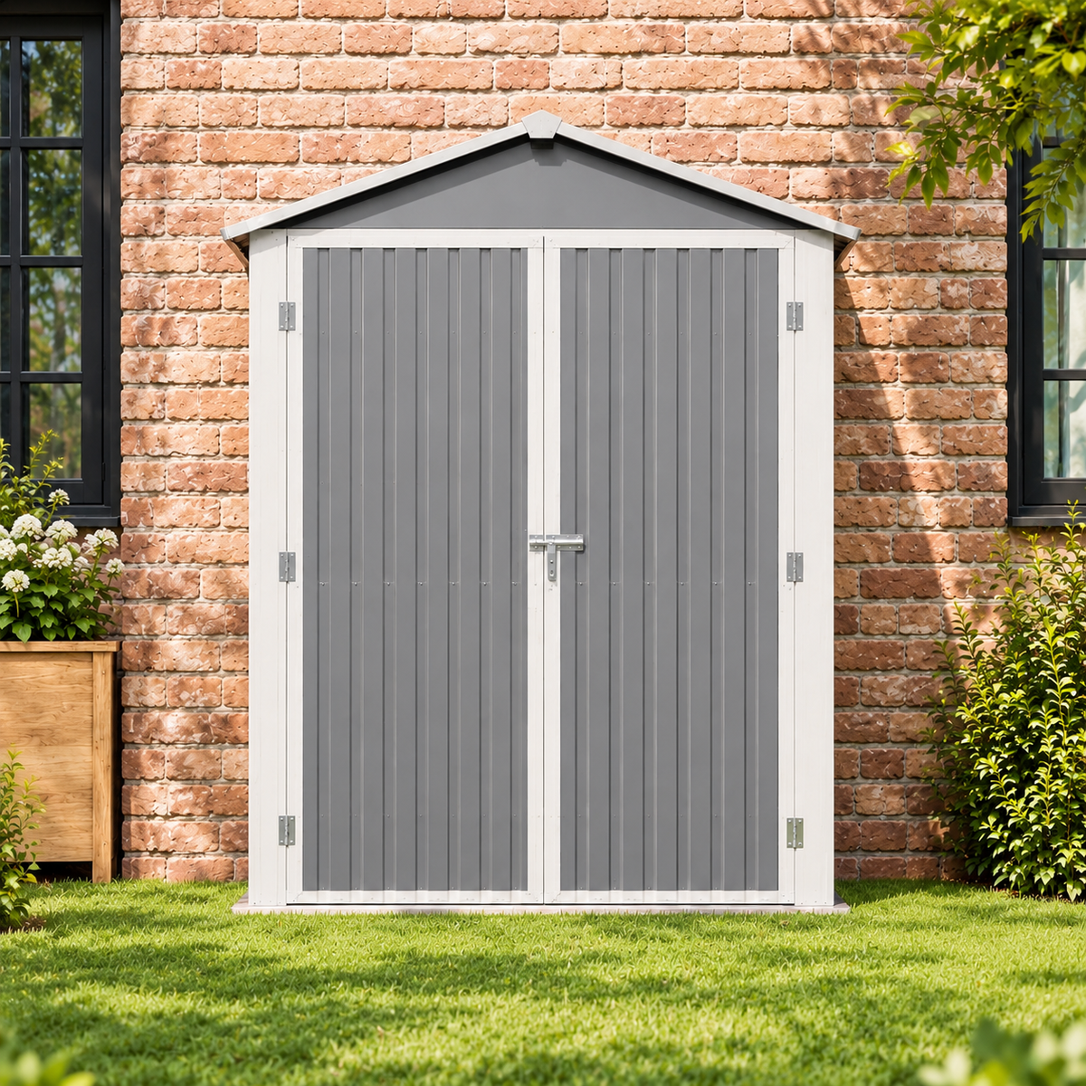 Abri de rangement 0,52 m² en acier galvanisé gris avec étagères Hilair