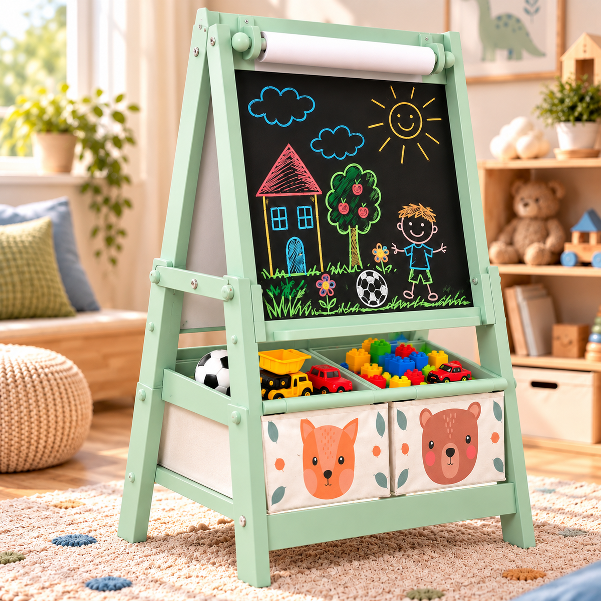 Chevalet Montessori double face, ardoise et tableau blanc Hilair