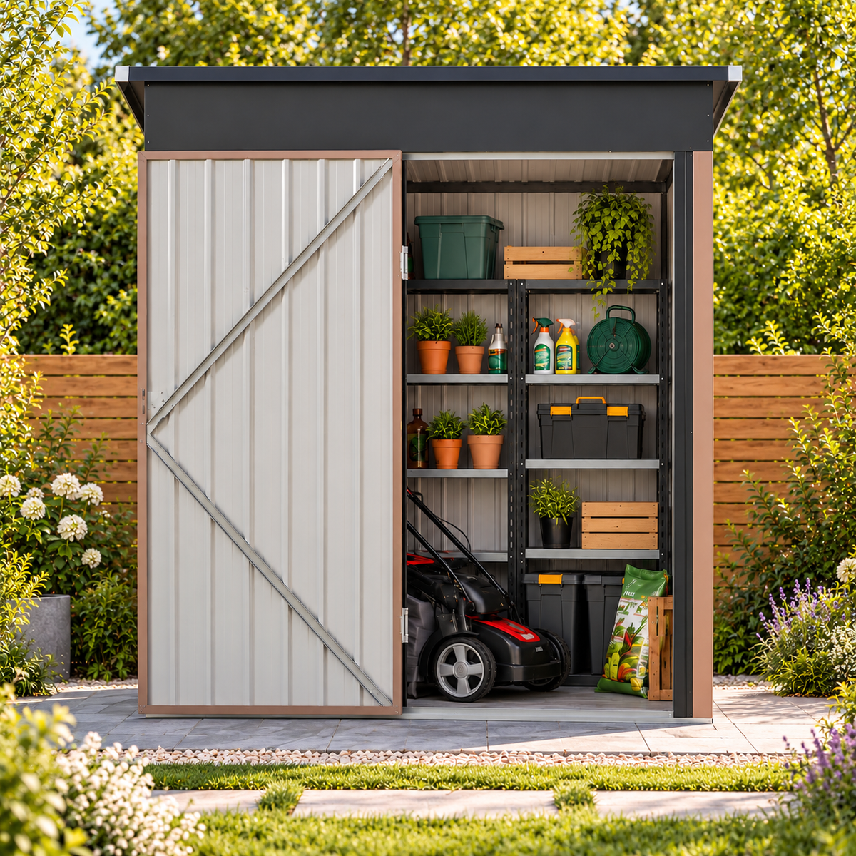 Abri de jardin 1,36 m² en métal avec base et portes coulissantes Hilair