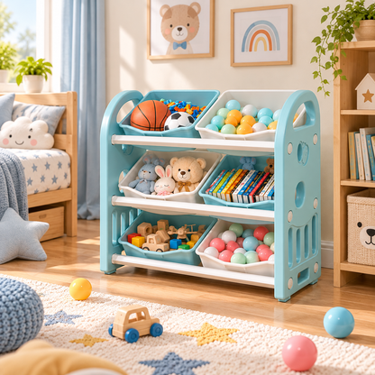 Meuble de rangement pour jouets avec bibliothèque, enfant – vue 2
