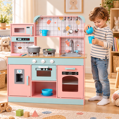 Cuisine Montessori en bois pour enfant avec lumières, sons et accessoires, dès 3 ans Hilair