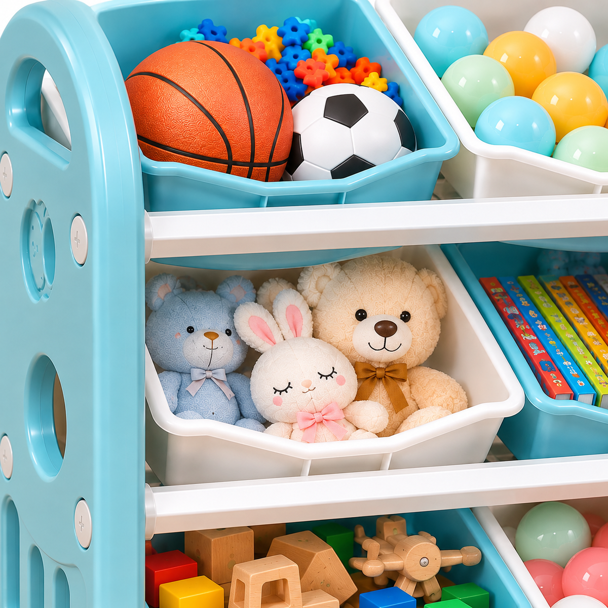 Meuble de rangement pour jouets avec bibliothèque, enfant – vue 4