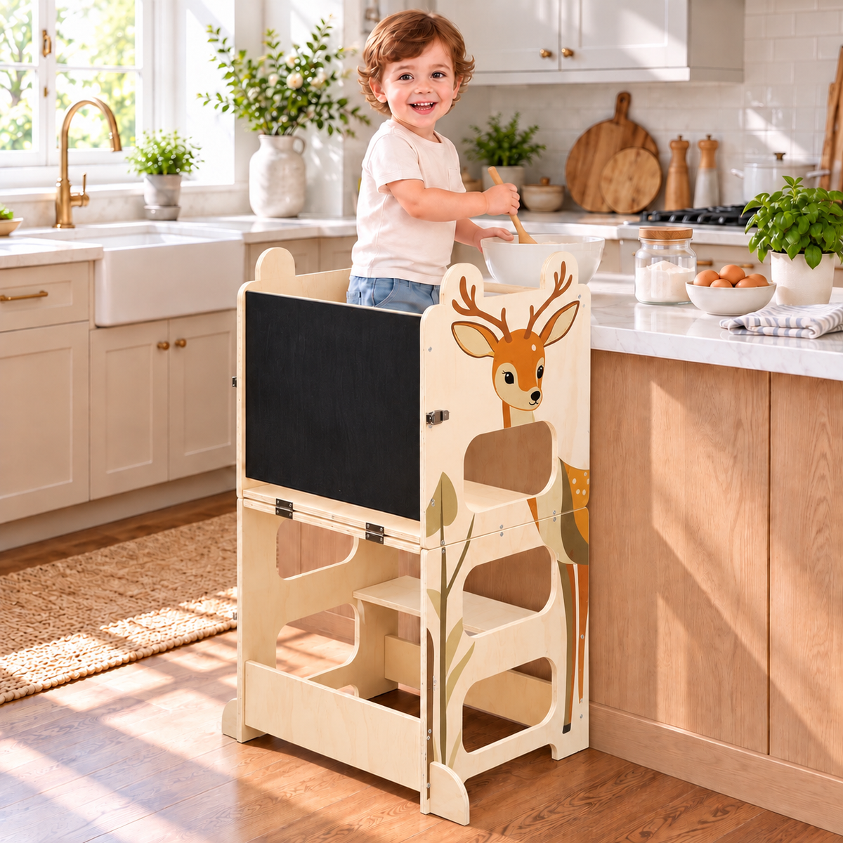 Tour d'apprentissage Montessori 3-en-1 convertible en table avec chaise – vue 7