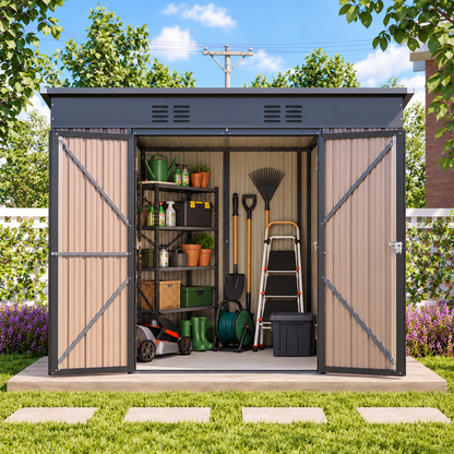 Abri de jardin 3 m² en acier galvanisé brun avec base renforcée Hilair