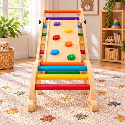 Triangle d'escalade Montessori 5-en-1 multicolore, arche et rampe Hilair