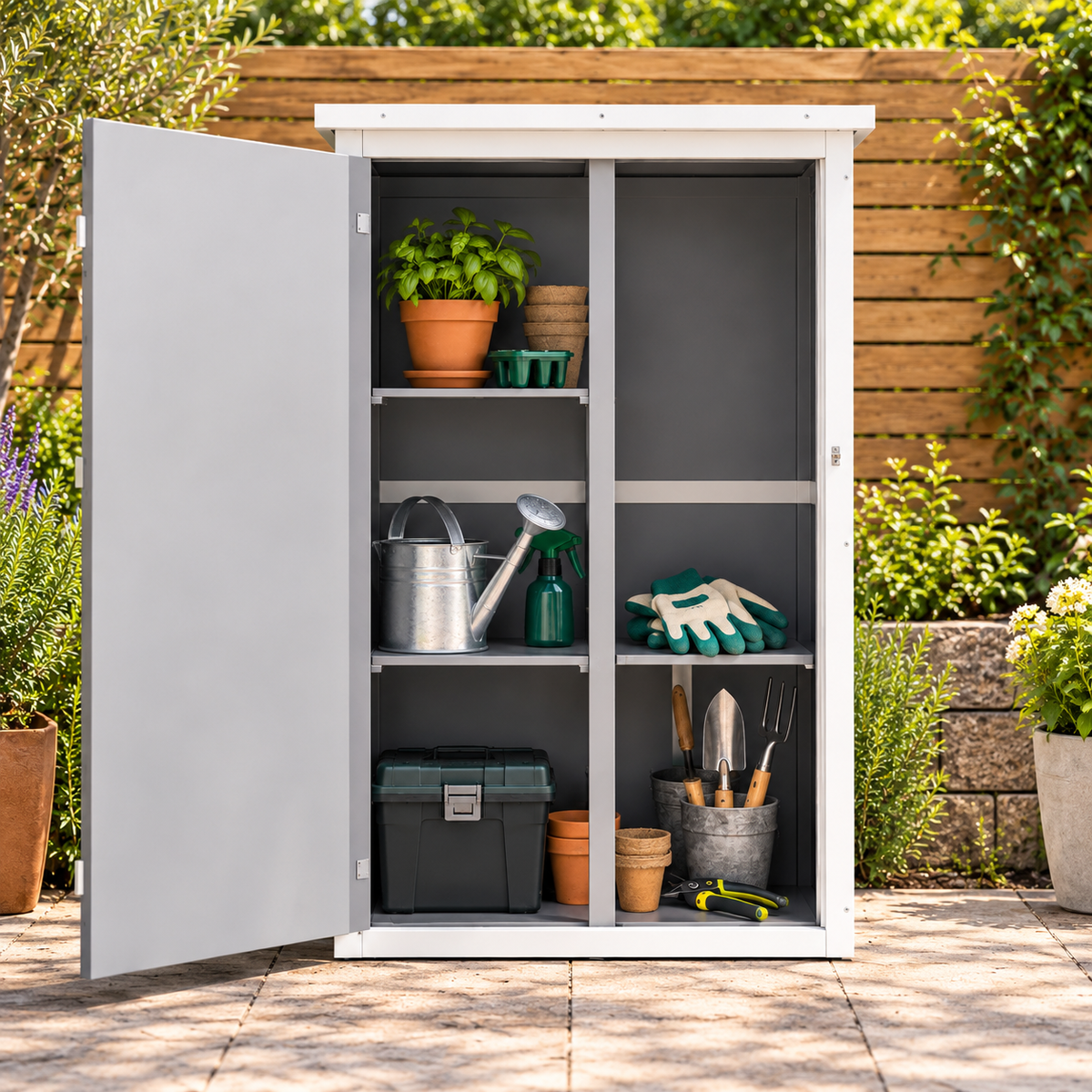 Abri de jardin 0,42 m² en bois avec 2 étagères et porte verrouillable Hilair