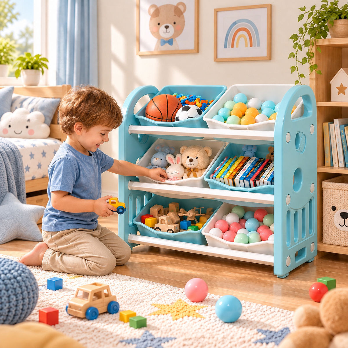 Meuble de rangement pour jouets avec bibliothèque, enfant – vue 1