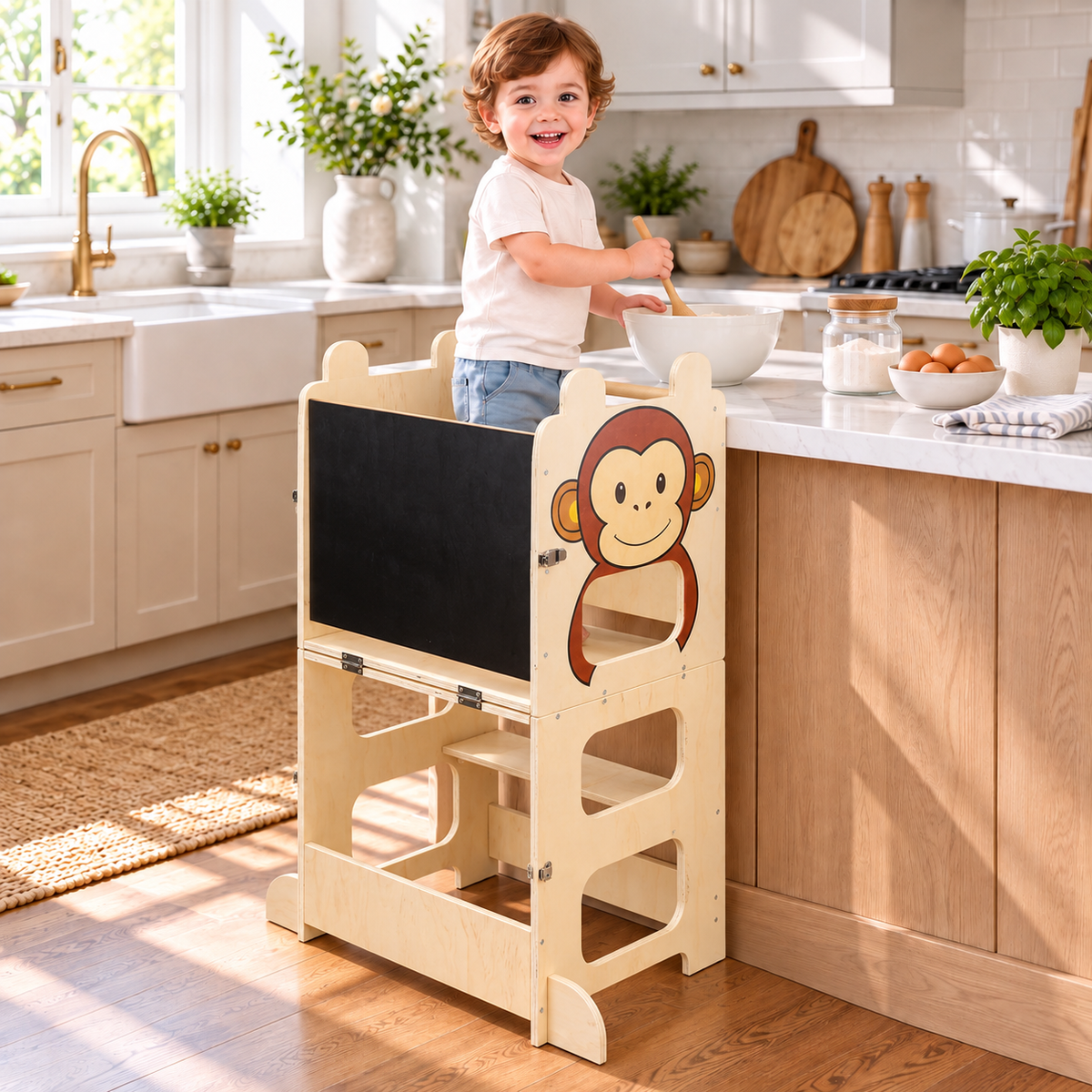 Tour d'apprentissage Montessori 3-en-1 convertible en table avec chaise – vue 6
