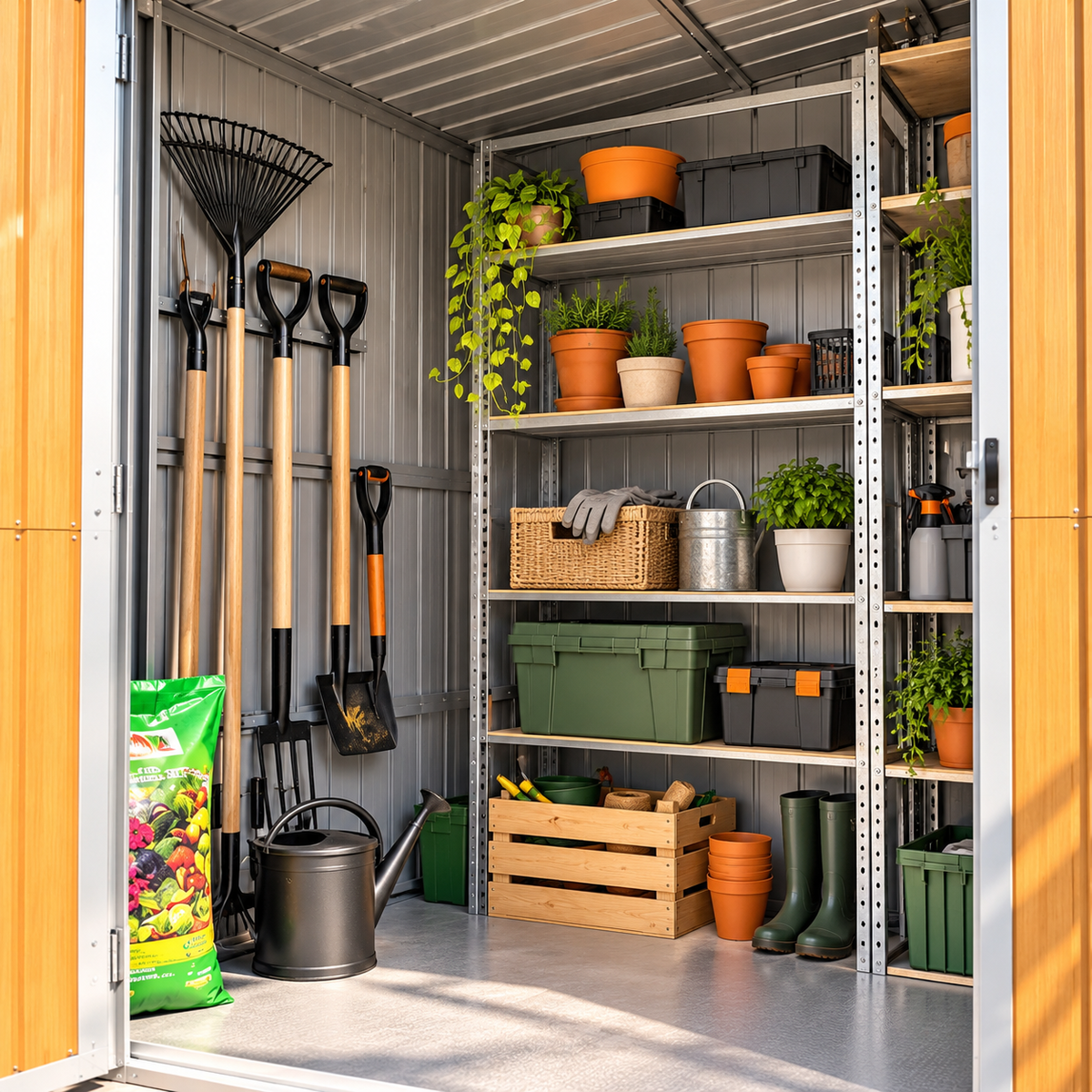 Abri de jardin en acier effet bois 2 m² galvanisé avec toit incliné et poignée Hilair