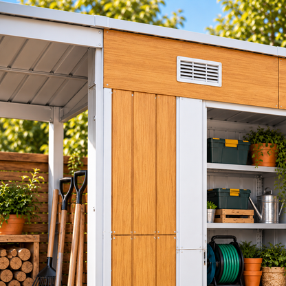 Abri de jardin 3 m² en acier galvanisé effet bois avec toit appentis Hilair