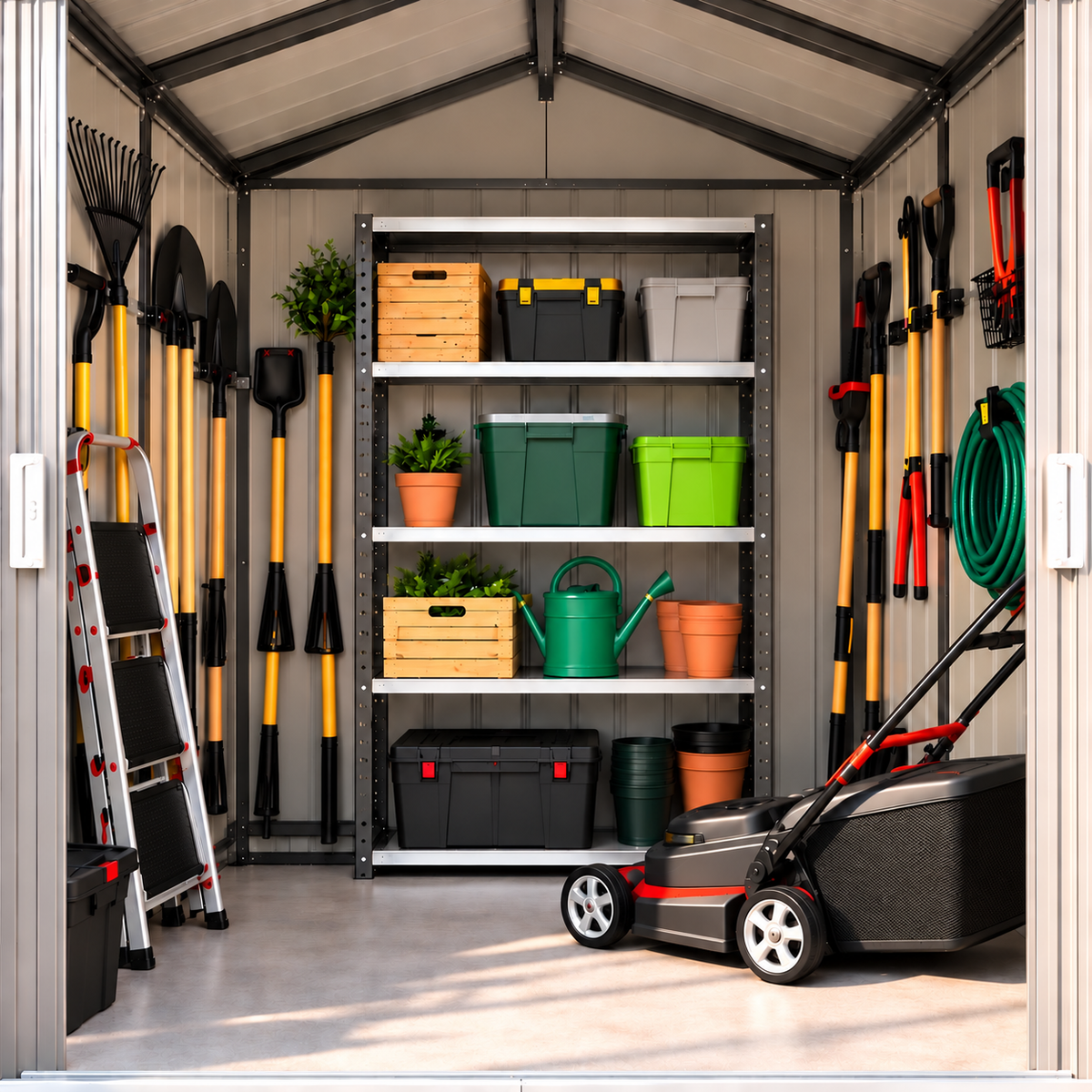 Abri de jardin 2,5 m² en métal brun avec portes coulissantes Hilair