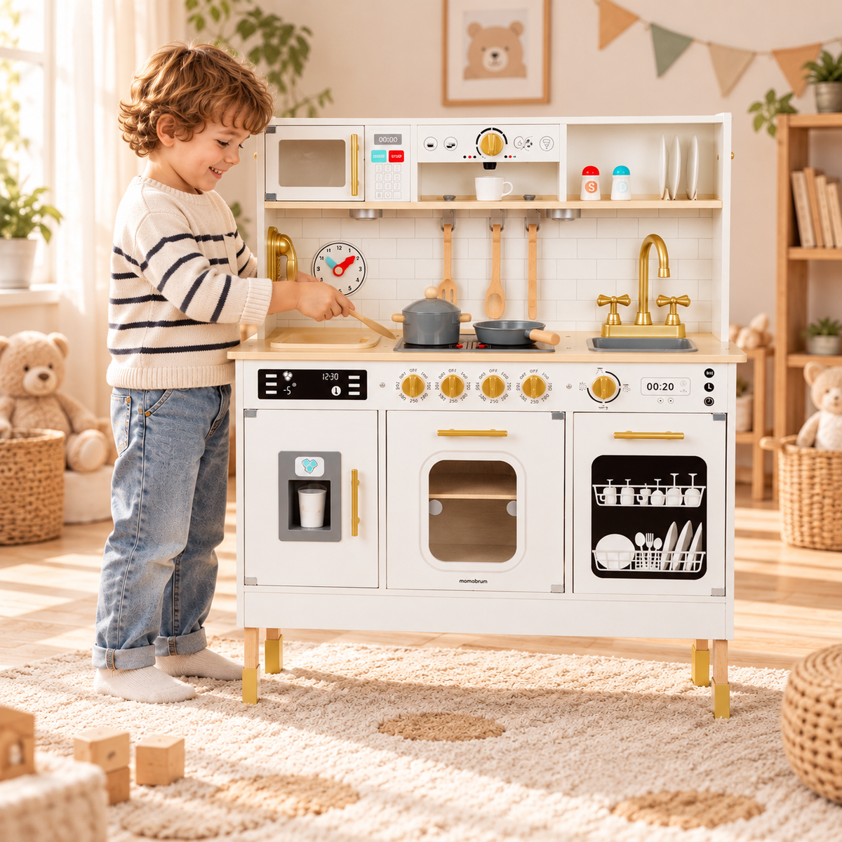 Cuisine en bois XXL avec lumières LED et 17 accessoires – vue 1