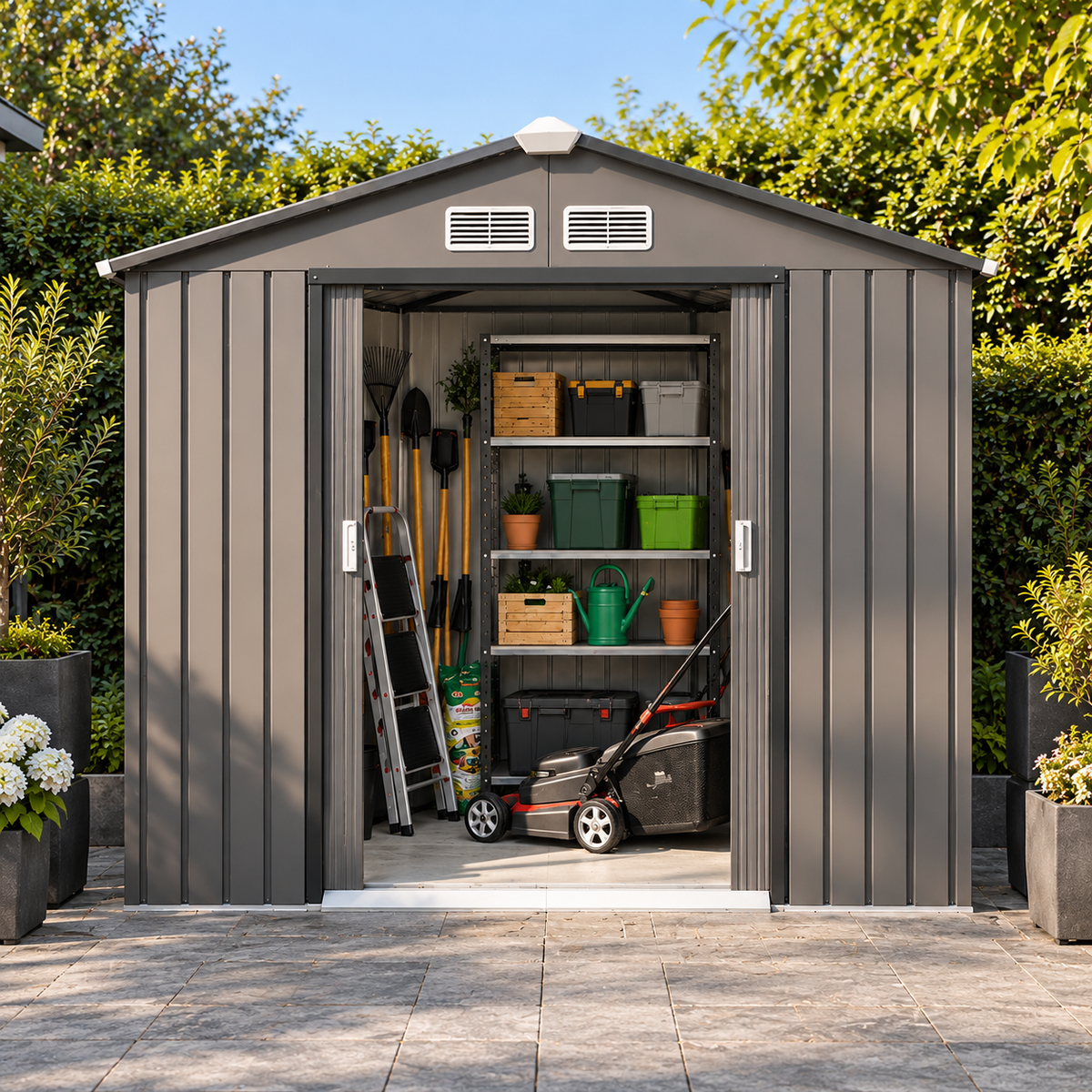 Abri de jardin 2,5 m² en métal brun avec portes coulissantes Hilair