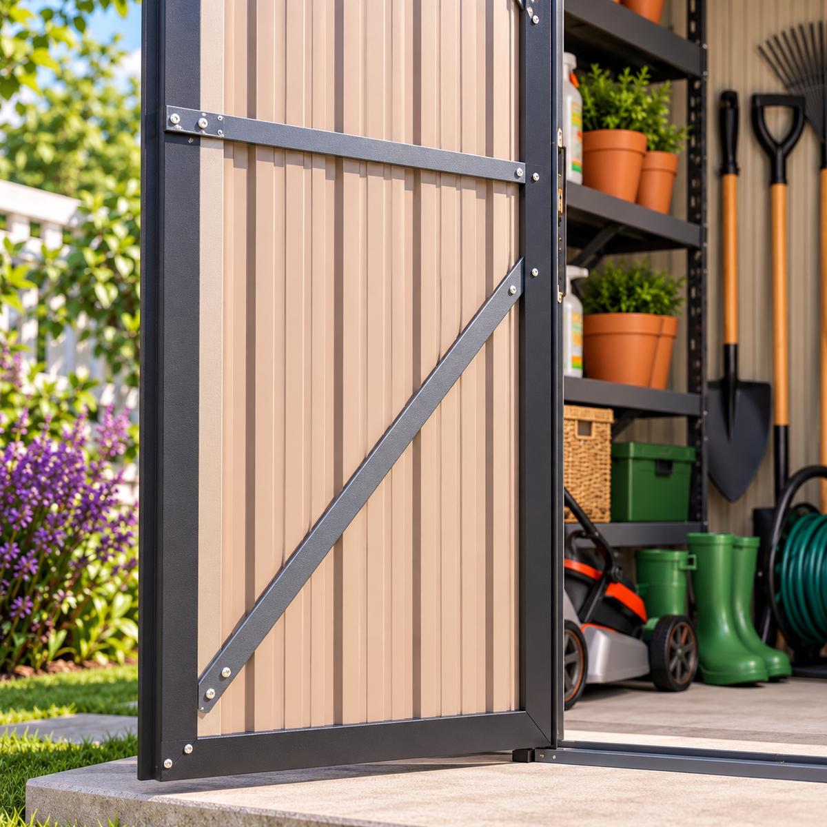 Abri de jardin 3 m² en acier galvanisé brun avec base renforcée Hilair