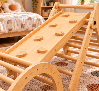 Triangle d'escalade Montessori pliable en bois 5-en-1, rampe et arche Hilair