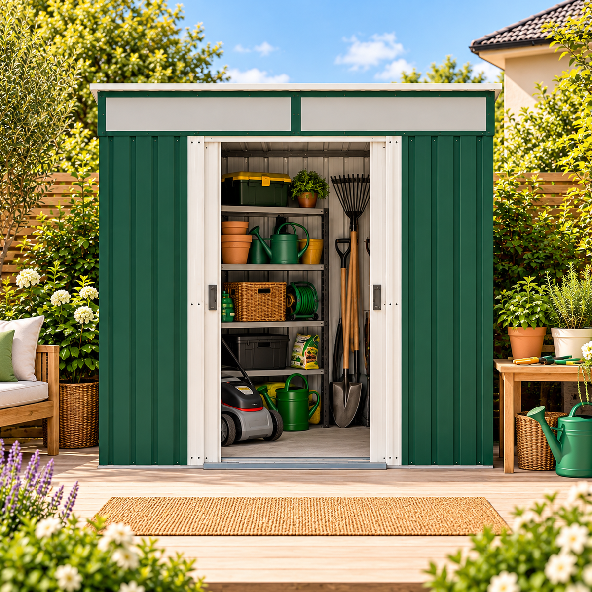 Abri de jardin 2 m² en métal avec portes coulissantes à clé Hilair