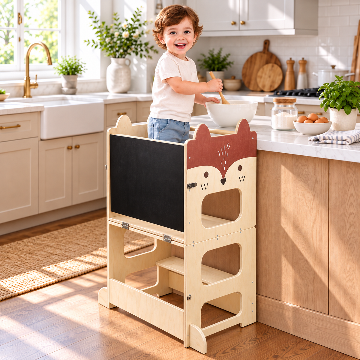 Tour d'apprentissage Montessori 3-en-1 convertible en table avec chaise – vue 4