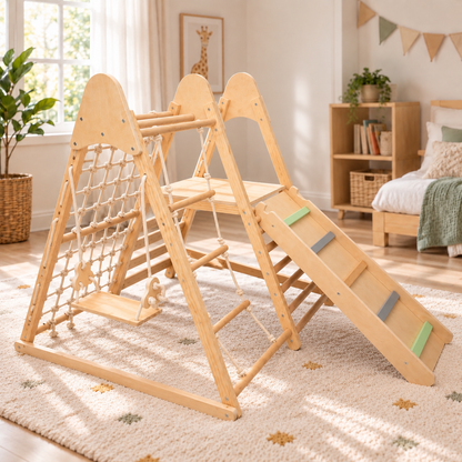 Aire de jeux en bois 5-en-1 avec toboggan et balançoire, dès 3 ans – vue 2