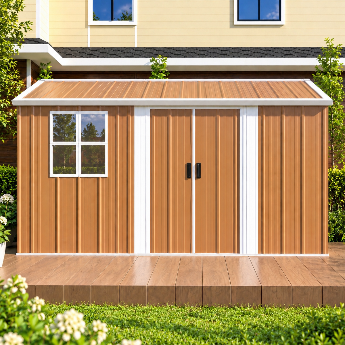 Abri de jardin en acier 10,7 m² avec double porte coulissante et ventilation Hilair