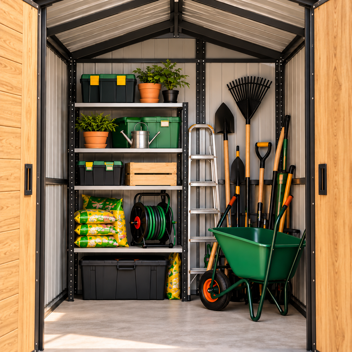 Abri de jardin 2,4 m² en métal gris anthracite avec porte coulissante Hilair