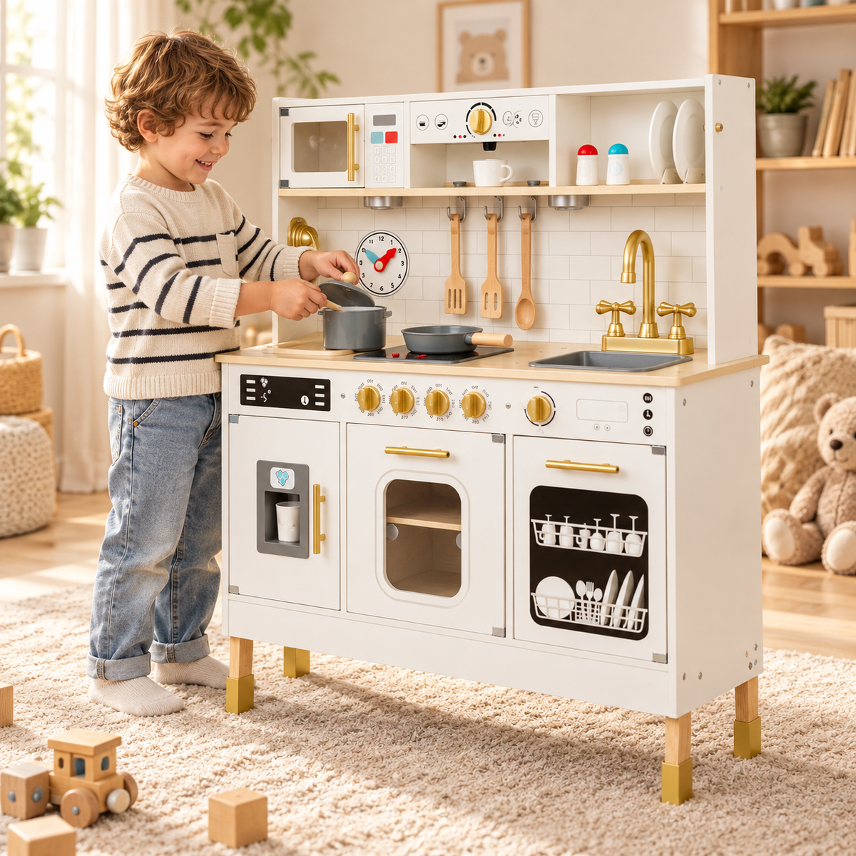 Cuisine en bois XXL avec lumières LED et 17 accessoires – vue 2