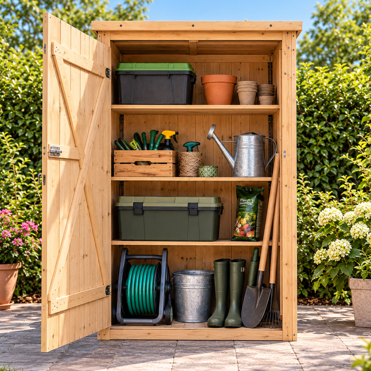 Abri de jardin 0,42 m² en bois avec toit bitumé et 2 étagères Hilair