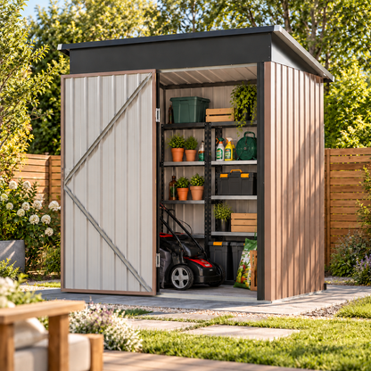 Abri de jardin 1,36 m² en métal avec base et portes coulissantes Hilair