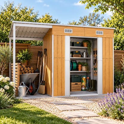 Abri de jardin 3 m² en acier galvanisé effet bois avec toit appentis Hilair