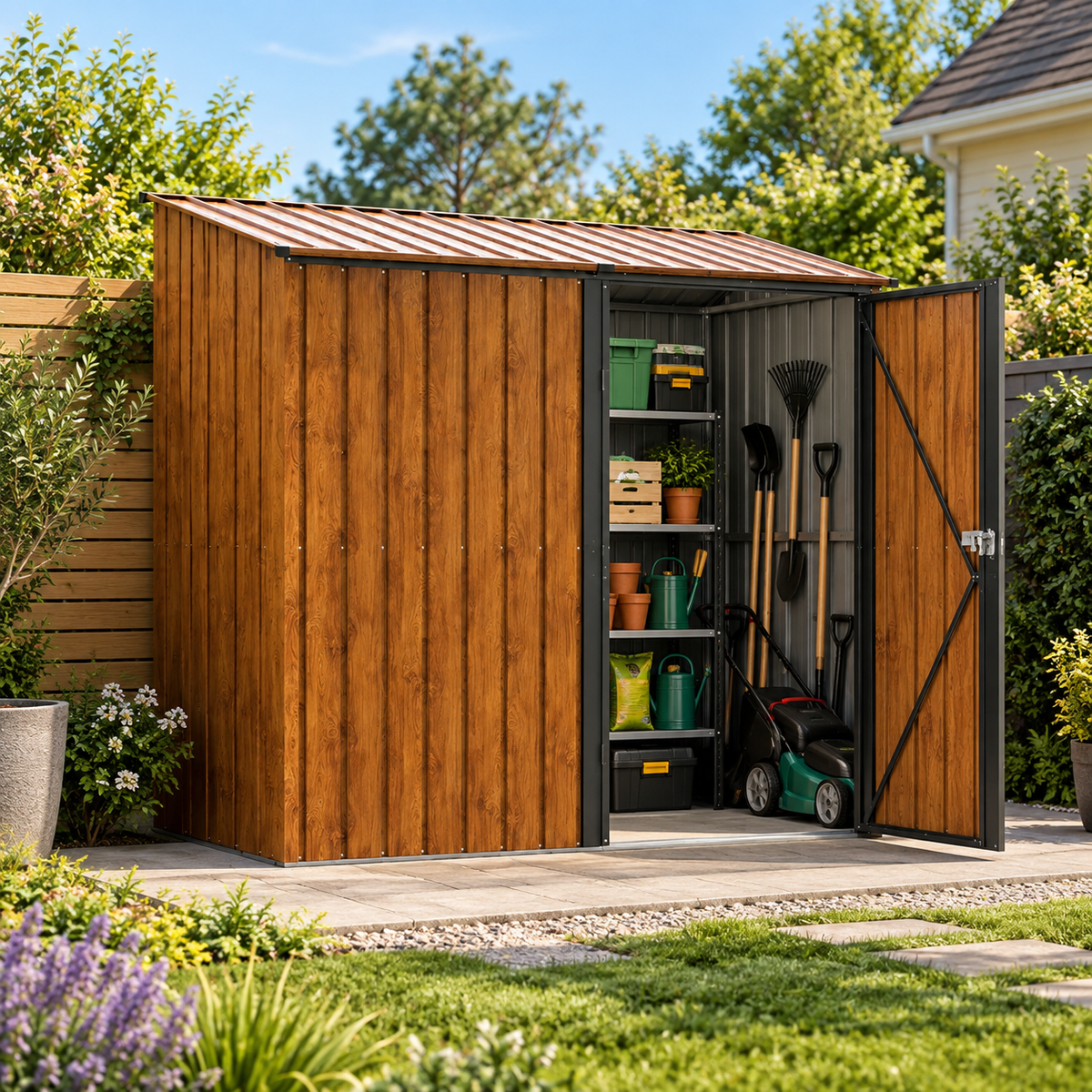 Abri de jardin 1,49 m² en métal marron avec porte à verrou Hilair