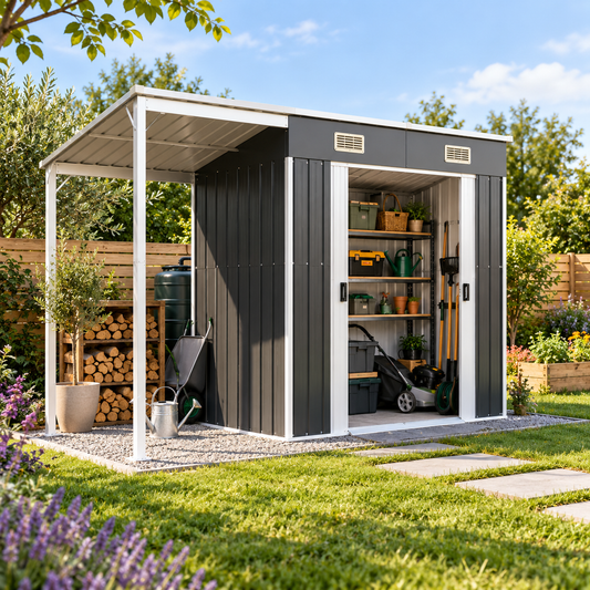 Abri de jardin 3 m² en acier galvanisé anthracite avec toit étendu Hilair