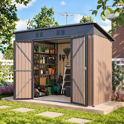 Abri de jardin 3 m² en acier galvanisé brun avec base renforcée Hilair