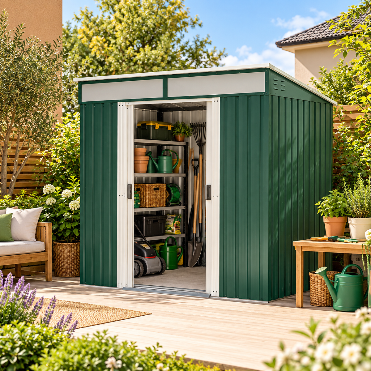 Abri de jardin 2 m² en métal avec portes coulissantes à clé Hilair