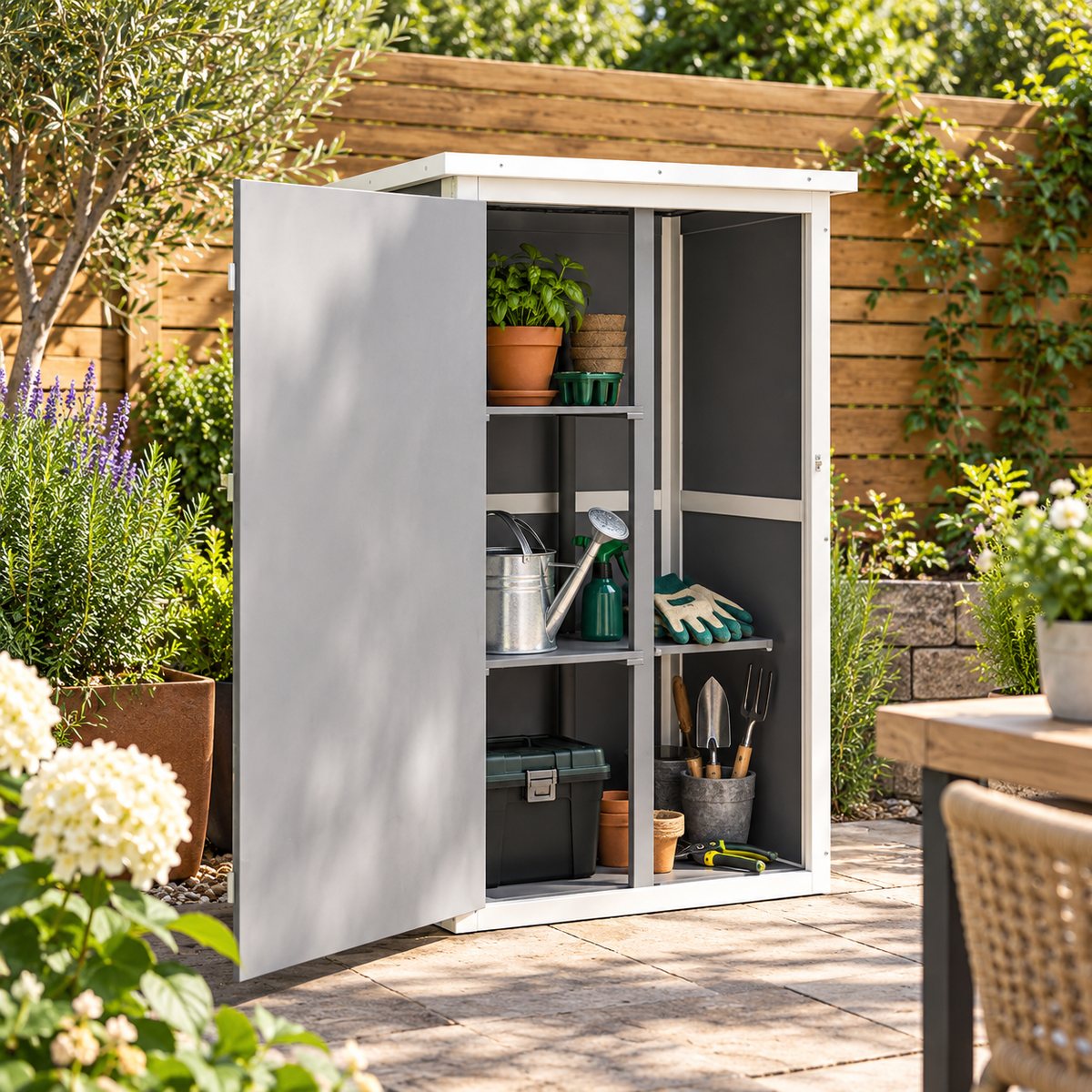 Abri de jardin 0,42 m² en bois avec 2 étagères et porte verrouillable Hilair