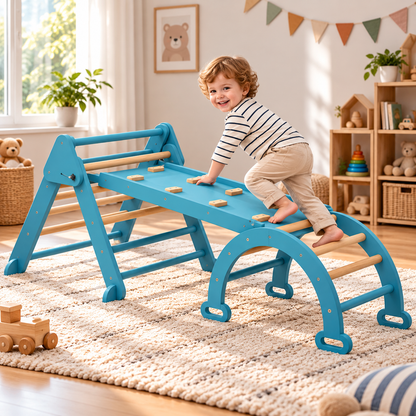 Triangle d'escalade Montessori 7-en-1 pliable avec arche et rampe – vue 1